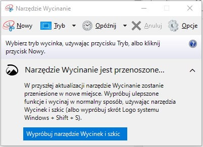 zrzut ekranu w Windows Narzędzie wycinanie
